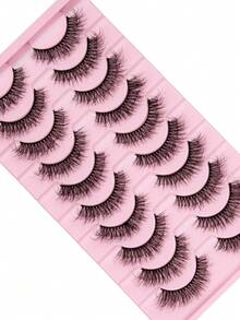 10 Pairs Natural Cat Eye False Eyelashes, Lightweight 3D Faux Mink False Eyelash Set, Soft Striplash - Suitable For Cosplay False Eyelashes, Lashes, Fake Eyelashes - Black - View 2