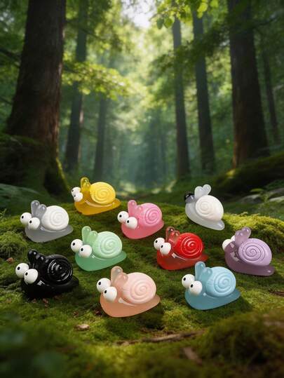16pcs 3D Glow-In-The-Dark Snail Resin Ornament, DIY Craft Accessories, Keychain Pendant, Desktop & Car Decor, Micro Landscape, Cake Topper, Backpack Charm, Random Color