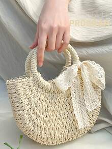 [US-Based Shipping]Leisure Handbag Crossbody Bag,Bohemian Lace Bow Straw Crossbody Bag For Women – Hollow Woven Rattan Handbag With Top Handle, Summer Beach Tote Purse, Vintage Lace Decor Shoulder Bag Perfect For Vacation, Beach Trips And Daily Outings, Boho Chic Mini Basket Bag,Summer,Women Bags For Vacation,Holiday, Straw Purse, Straw Beach Bag, Beach Necessities, Beach Essentials,Beach Stuff & Summer Essentials, Fashionable Vacation Bag For Summer - Màu be - Xem 5