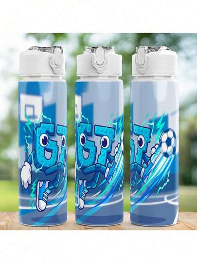 25oz/750ml Plastic Water Bottle With Blue Robot Themed Print, Suitable For Commuting, Office, Festivals, Fitness, Shatterproof, Healthy Drinking Design, Leak-Proof, Large Capacity, Ideal For Winter, Christmas, Halloween, Thanksgiving
