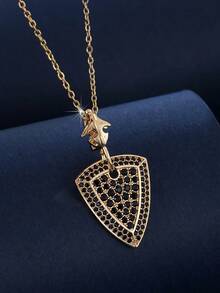 1件经典骑士盾牌项链，奢华密镶合成锆石几何三角形吊坠，独特设计精致颈链 - 項鍊 - 查看 8