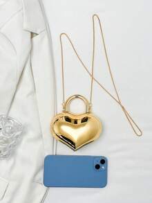 女士新款时尚奢华香槟金心形亚克力硬壳手拿包，带金属链的便携式单肩包 - 香檳色 - 查看 10