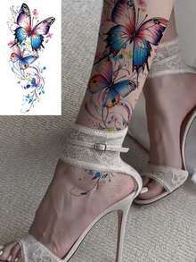 1pc Colorful Butterfly Temporary Tattoo Sticker, Waterproof Fake Tattoo Suitable For Women, Lasts 3-5 Days, Body Decoration Covers Scars, Suitable For Parties, Gifts, Vacations, Easy To Apply And Remove One-Time Tattoo Sticker - Black - View 1