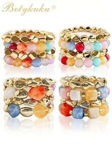 Betykuku 4 piezas Pulsera de verano colorida y dulce tipo Candy, pulsera elástica con cuentas para playa y vacaciones, joyería resistente al desgaste como regalo para mujeres y niñas, para uso casual y de fiesta - CONJUNTO C - Ver 3