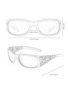 Y2K Floral Embossed Mini Square Fashion Eyeglasses, Suitable For Daily Wear & Parties - 黑色 - 查看 4