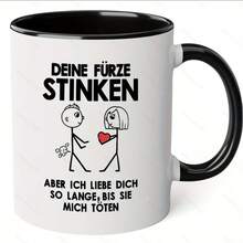 1pc 11oz German Ceramic Coffee Mug With Funny Stick Figure Pattern - "Die Furz Stinken" Quote, Reusable And High Quality, Hand Wash Only, Suitable For Kitchen Or Dining, Coffee Bar Accessory - Hitam - Kelas S - Cangkir Keramik - View 7