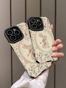 1个精美手绘蓝色花朵和兔子图案竖款仿皮软壳手机保护套，适合作为生日/节日礼物送给朋友、家人、情侣，适用于 17/ 17 Air/ 17 Pro/ 17 Pro Max/ 16/ 16 Plus/ 16 Pro/ 16 Pro Max/ 15/ 15 Plus/ 15 Pro - 彩色 - 查看 4