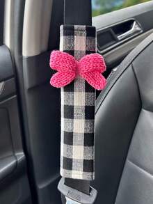 1件装格子蝴蝶结汽车安全带护垫，安全带肩垫套，防滑舒适 - 護肩 - 查看 4