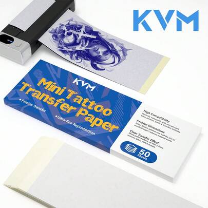 KVM 50pcs Temporary Tattoo Transfer Paper - Small Tattoo Stencil Templates, High Quality Stencil Transfer, Mini Tattoo Transfer Paper, Easy For Tattoo Application - Professional Precise Tattoo Art Transfer Paper, Heat Activated Carbon Copy Paper - Durable, Suitable For Tattoo Supplies, Mother's Day, Spring Promotion