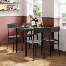 Dining Table And Chairs Set 4, Kitchen Table With 4 Chairs Dining Furniture Set Modern Rectangular Metal Frame - Grey - View 5