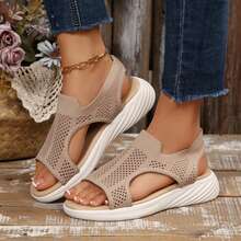 Summer Travel Wedges Sandals For Women Comfortable Ankle Strap High Heel Wedges Beach Open Toe Walking Shoes Outdoor Platform Sandals - Beige - View 7