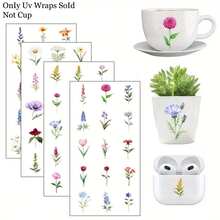 4pcs Rub On UV Dtf Transfer Stickers, With Realistic Floral Design Plastic Decals For 16oz Glass, High-Quality DIY Crafts Pack For Tumblers & Drinkware Single Use Plastic Quotes Suitable For Home Decor, Crafts - Multicolor - View 8