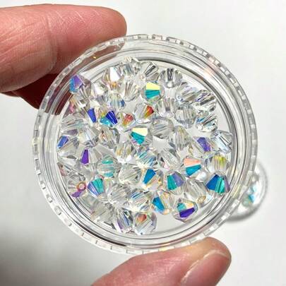 50/100/300pcs Shiny Transparent Crystal Beads, 3mm Diamond Shaped AB Double Cone Loose Beads, Suitable For Wedding Jewelry Making, DIY Crown Bead Accessories