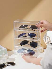 4-Tier Acrylic Eyeglasses Organizer, Stackable Desktop Storage Box For Fashion Glasses & Jewelry, Clear 4-Drawer Case For Cosmetics & Lipstick, Horizontal & Vertical Use, Dustproof Display Rack - Multicolor - View 3