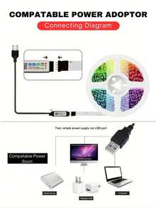 30ft-100ft Smart APP Controlled Color Changing LED Strip Lights For Bedroom, With Remote Control And Timer Function, Suitable For Room, Home, Party Decoration, Support Smartphone APP Control And 24-Key Remote, USB Powered, 5V RGB LED Strip, Color Changing, Suitable For TV Backlight, Ambiance Lighting, Gaming/Living Room, Holiday Celebration And Dynamic Lighting Effects (Power Adapter Not Included) - 白盤燈帶 - 查看 10