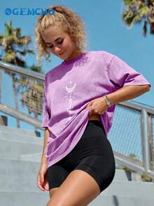 GEMCHO Women's Casual Printed Short Sleeve T-Shirt Sports Summer - Purple - View 6