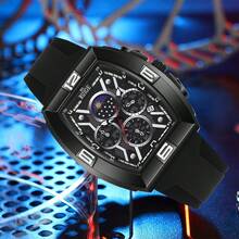 RUIGE 男士时尚石英表，配奢华硅胶表带，多功能月相显示和夜光显示，是送给男士的绝佳休闲礼物。 - 均碼 - 查看 6