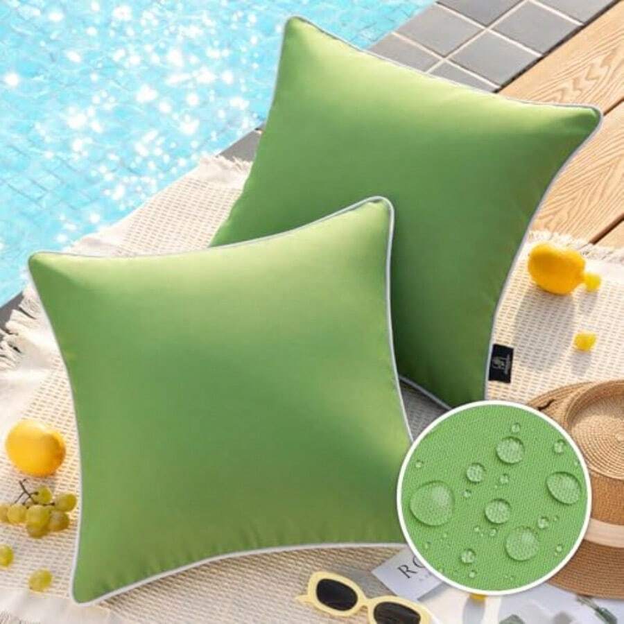 Phantoscope - 2 fundas de almohada decorativas impermeables cuadradas para exteriores e interiores verde bosque 45 x 45 cm - Verde bosque - Ver 1