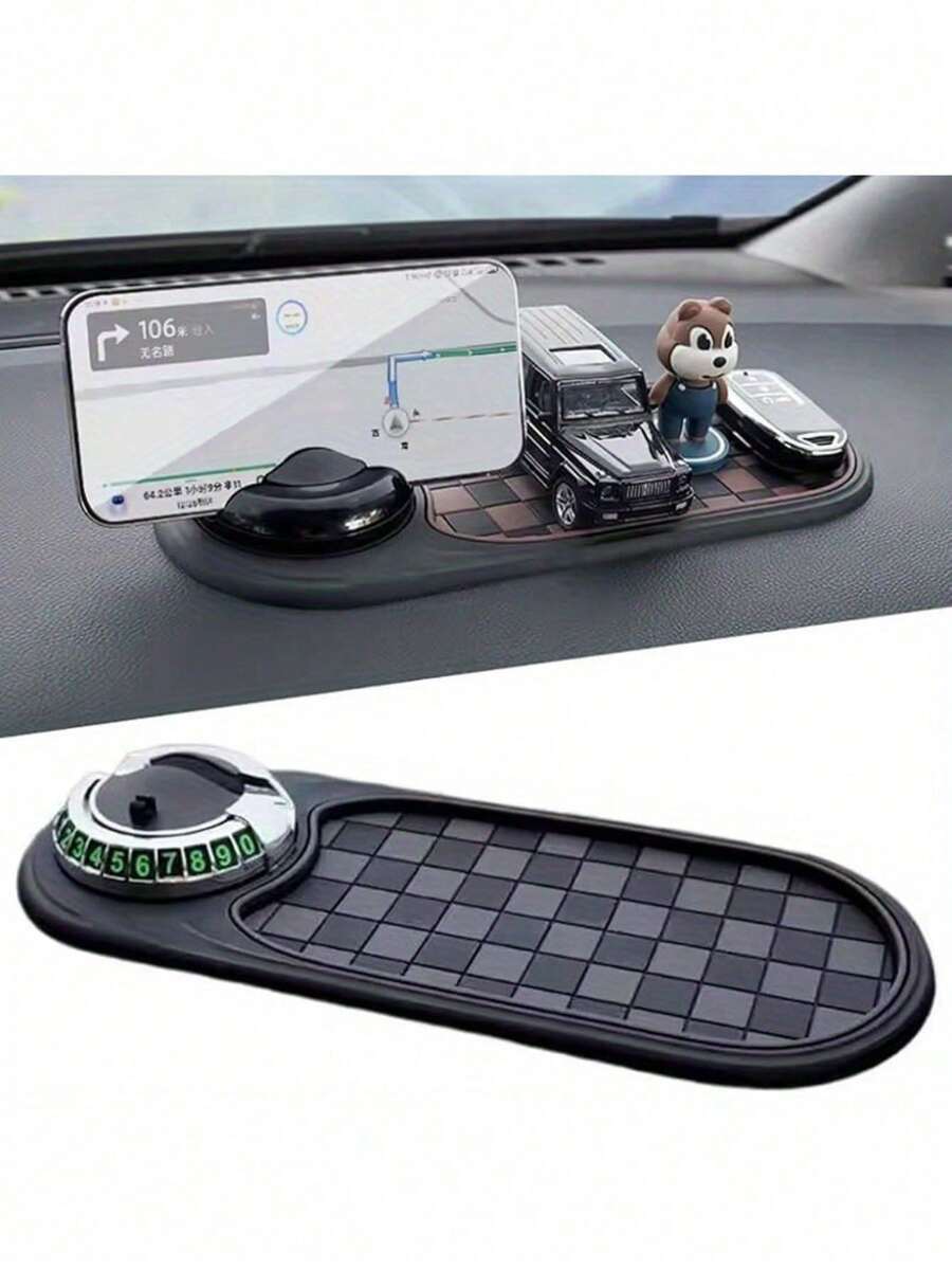 360° Rotating Military Grade Car Anti-Slip Mat - Universal Phone Holder, Hidden Parking Permit Clip, Heat Resistant Dashboard Organizer Tray, Can Hold Keys/Phone/Navigation, Silicone Non-Slip Pad, Strong Grip, No Residue, Durable Car Interior Accessory