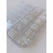1Box/12 Grids Steel Beads & Mixed Size White Pearls Diy Nail Art Decorations Nail Charms Nail Gems Nail Supplies Nails - 米色 - 查看 5