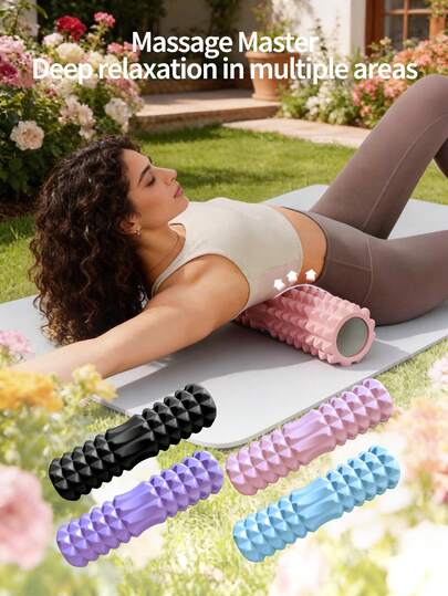 1个高密度泡沫瑜伽按摩滚轴，适用于背部按摩、物理治疗、瑜伽辅助，迷你泡沫背部按摩滚轴 - 缓解肌肉紧张，提升运动表现，深层组织肌肉按摩滚轴和拉伸器，适用于瑜伽、普拉提和健身，纹理轻便滚轴