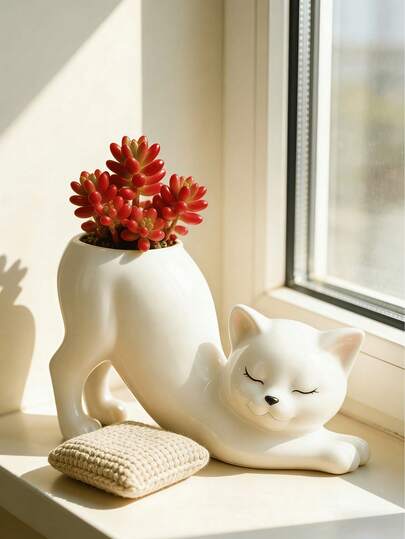 Stretch Cat-Shaped Makeup Brush Holder, Cute Kitten Vanity Organizer For Cosmetic Brushes And Beauty Tools, Decorative And Functional Storage Container, Ideal For Makeup Enthusiasts, Women, Girls, Home Decor, Bathroom Decor, Gift Idea, Beauty Accessories, Vanity Tray, Cosmetic Display, Desk Organizer, Cute Home Decor, Personalized Gift, Makeup Brush Stand, Brush Organizer, Vanity Essentials, Beauty Storage Solution, Adorable Cat Figurine For Makeup Lovers