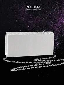 Noctella Shiny Rhinestone Ladies' Evening Bag, Stylish Solid-Colour Pleated Envelope Clutch, Paired With A Luxurious Sparkling Rhinestone Three Pieces Set, Necklace, Bracelet, And Earrings, Perfect With Evening Gowns, Party Dresses, Wedding Dresses, Sequin Dresses, Suitable For Dinners, Parties, Balls, And Graduation Ceremonies - Silver - View 9