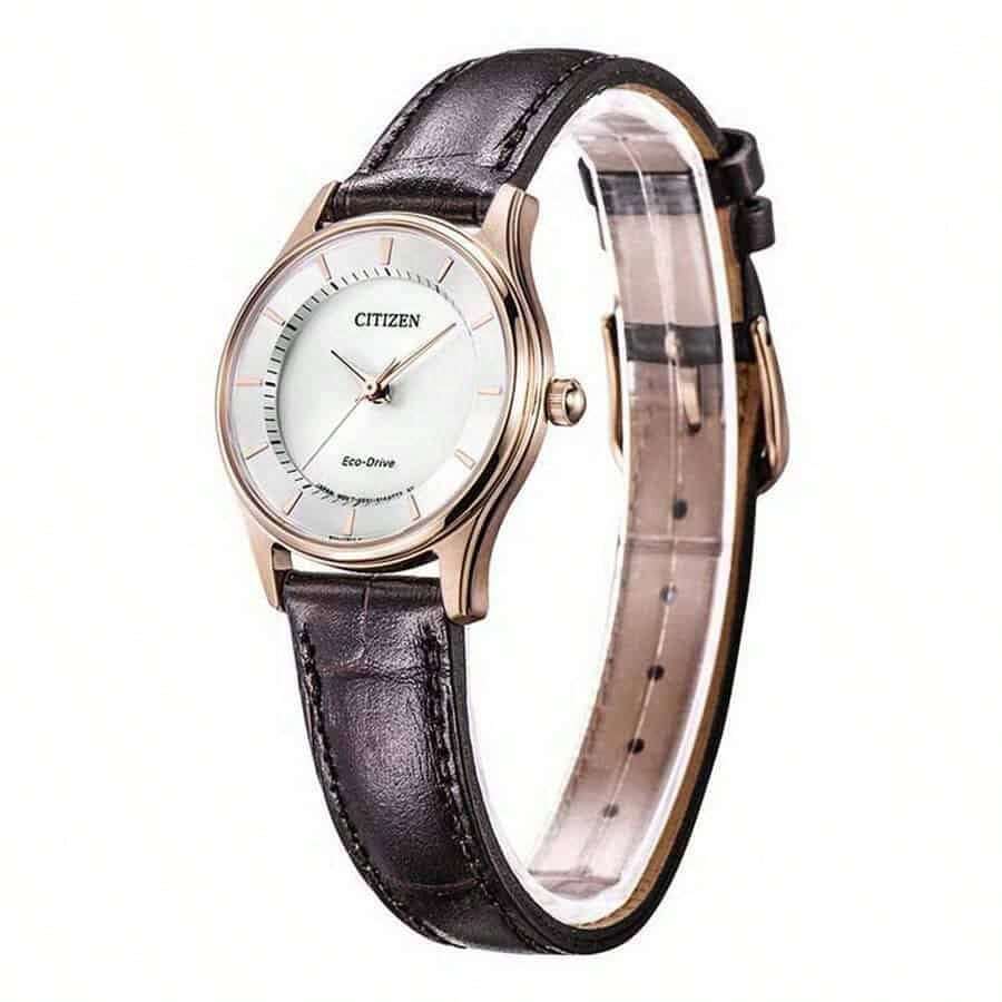 CITIZEN Drive Women's Watch EM0403-02A - Rose Gold Case, Brown Leather Strap, Sapphire Crystal, Minimalist Design - Brown - View 1