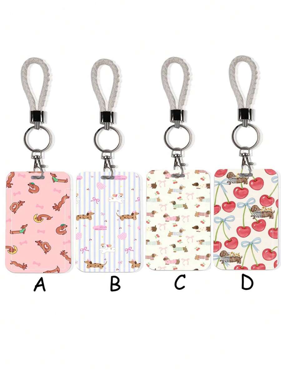1pc Cute Dachshund Card Holder Set, High-Quality Student/ID Card Protector With Woven Lanyard, Lightweight And Portable For Commuting, Office, Daily Use - Rectangle - View 1