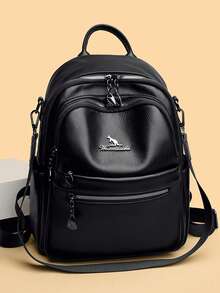 Women's Large Capacity Pure Color Fashion Simple Retro Backpack 2026 New Style Cross-Border PU Material Travel Backpack Sac A Dos - Black - View 3