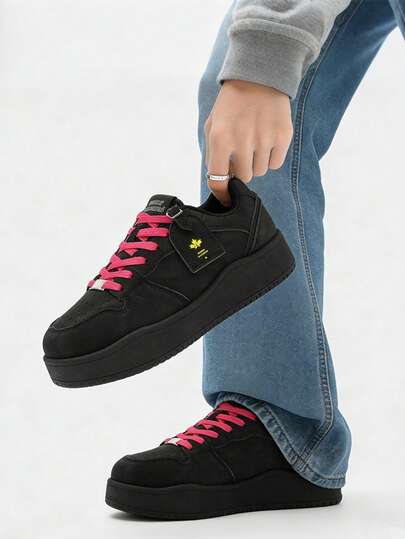 复古低帮厚底滑板鞋，系带透气休闲运动鞋，男女通用，户外时尚简约跑步鞋，春夏款