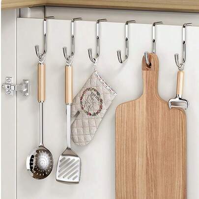 1 Stück silberner nicht-durchbohrter Schranktür Rückseite rückstandsfreier Haken, Edelstahl S-förmiger Doppelhaken für Küche, Studentenwohnheim, Badezimmertür Rückseite Aufhängehaken