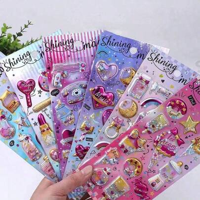 Reusable 3D Stickers - Shiny Metallic Shaker Stickers, Suitable For Scrapbooking, Diaries, Sticker Albums, Journals, Envelopes, DIY Crafts, Cartoon Embossed 3D Stickers, Fun And Cute Crystal Stickers (Random Style)