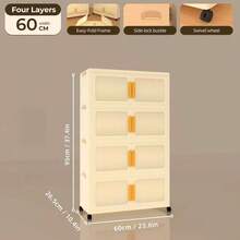 Portable Stackable Storage Cupboard With Orange Handles, Dustproof Wardrobe For Home Organization - Cream Yellow - View 12