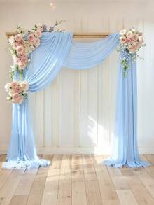 Conjunto de 2 cortinas de voile azul transparente, cortinas versáteis de alta qualidade para pendurar em de casamento, cenários para cerimônias com tema de floresta, decoração de teto para festas, bandeiras de mesa para recepções de casamento ao ar livre e artigos para festas temáticas. - azul - Ver 1