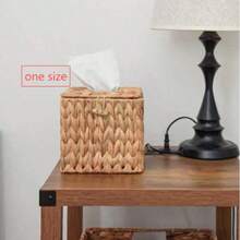 1pc Bohemian Style Natural Rattan Hand-Woven Tissue Box With Lid, Square Woven Tissue Storage Box, Durable And Easy To Clean, Cube Storage Box, Suitable For Home/Living Room/Office/Bathroom - Ginger - View 9
