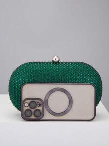Elegant Fashion Rhinestone Embellished Oval Clutch Bag - Green - View 7