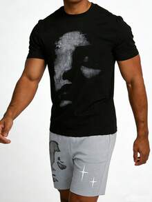 Men's Sleepwear Set, Abstract Print Short Sleeve Shorts, Dark Deconstructed Artistic Style, Summer Home Outfit - Multicolor - View 4