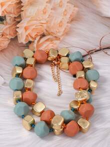 1件休闲奢华清新百搭几何树脂圆形手工多层项链，女士款 - 休閒串珠項鍊 - 查看 3