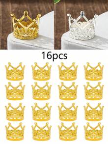16pcs Alloy Mini Sparkling Princess Crown Set, Including Floral Decor And Party Supplies, Suitable For Party Favors And Decorative Flowers, Birthday Sashes, Weddings, Prom, Wedding Jewelry, Wedding Decorations, Birthday Crowns, Golden Jewelry - Multicolor - View 9
