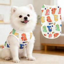 超柔软宠物背心，可爱动物/恐龙公园图案，适合小型犬猫，轻便透气，四季皆宜，防污防掉毛，卡通动物恐龙设计 - 彩色 - 查看 14