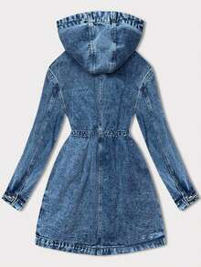 Denim Jacket With Hood, Denim Jacket With Drawstring Waist, Button Closure, 2 Pockets, Buttoned Cuffs, Straight Cut, Mid-Thigh Length, Casual, Spring/Summer - Blue - View 4