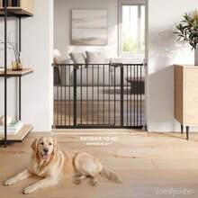 Baby Safety Gate with 3 Extensions - Adjustable 42" x 1.9" x 30" Q195 Steel Doorway Barrier - Powder-Coated Finish for Stairs and Doorways - Walk-Through Design Pet Gate - Black - Negro - Ver 4
