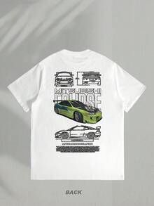 Camiseta estampada para hombre Y2K estampado, estilo callejero Diseño de coche verde Mitsubishi Eclipse camisetas gráficas 100 por ciento algodón camisetas con gráficos - Blanco - Ver 5