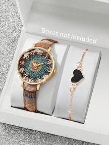 2pcs/Set Women's Gift Watch - Elegant Fashion Personalized Numeric Dial Quartz Wristwatch + Heart-Shaped Bracelet (Watch Box Not Included) - Multicolor - View 1