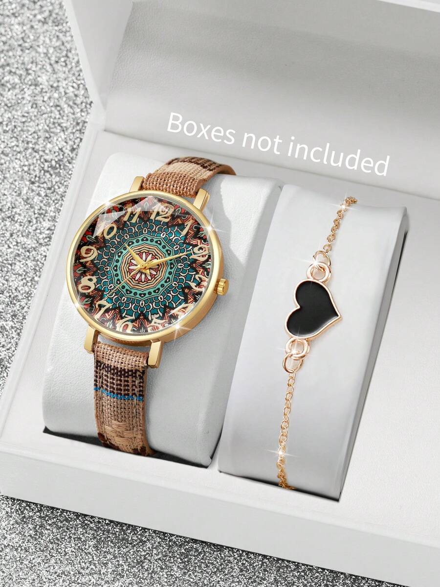 2pcs/Set Women's Gift Watch - Elegant Fashion Personalized Numeric Dial Quartz Wristwatch + Heart-Shaped Bracelet (Watch Box Not Included) - Multicolor - View 1