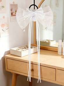 1pc Girl's Tassel Bow Mesh Hair Scrunchie, Suitable For Daily Use - Multicolor - View 3