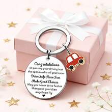 1pc Congratulations On Passing The Driving Exam Gift, Stainless Steel Keychain For New Driver, 17th Birthday Gift, Wishing You A Journey Gifts For Mother, Father, Graduation, And Teacher - Multicolor - View 5