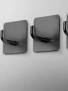 No Drill Stainless Steel Strong Adhesive Bathrobe Towel Hook, Wall Mounted Key Holder, Bathroom Kitchen Accessories Hanger Rack, Rust-Proof Shower Hanging Door, Small Storage Hook, No Nails Required - Black - View 5