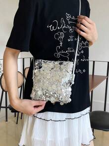 New Fashionable Shiny Sequin Silver Versatile Elegant Square Shoulder Bag/Crossbody Bag For Women - Silver - View 7
